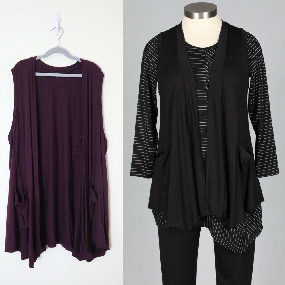 Comfy USA Size L Austin Vest Draped Front Pockets Sleeveless Purple Jersey